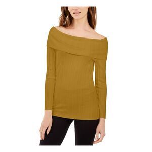 INC Womens Yellow Textured Pinstripe Long Sleeve Boat Neck Top XS
